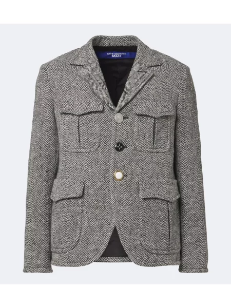 Sacou Junya Watanabe de lână cu model herringbone gri