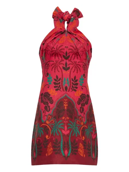 Sukienka mini Cara Cara w kwiatki z nadrukiem z dekoltem halter różowa