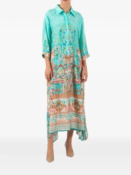Rochie midi Saraco cu model floral cu imagine asimetrică verde