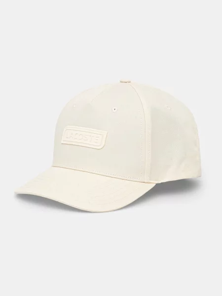 Шапка с козирка Lacoste с апликация бежово