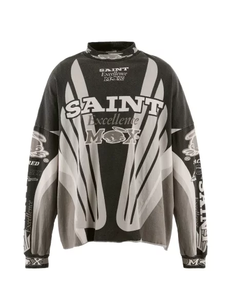 Grafic tricou Saint Mxxxxxx cu imagine lung gri