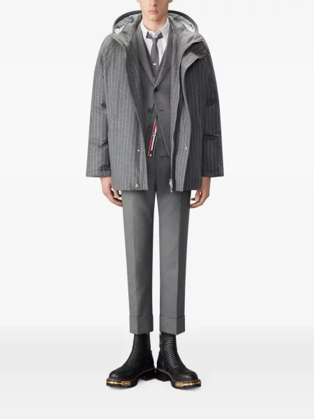 Fotbal decupat geacă parka Thom Browne de flanelă gri