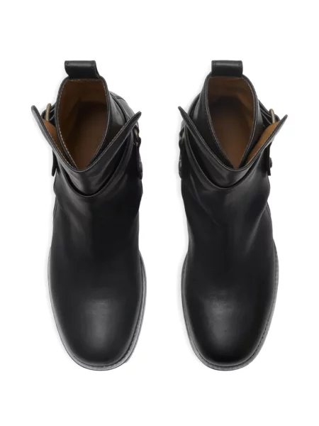 Botine Burberry din piele cu cataramă biker negru