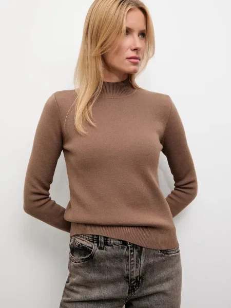 Пуловер с кашмир Answear.LAB с ниско поло кафяво