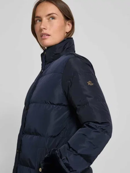 Płaszcz puchowy z kapturem i wpuszczanymi Lauren Ralph Lauren granatowy