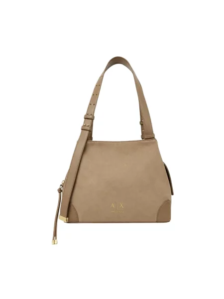 Shopperka Armani Exchange skórzana beżowa