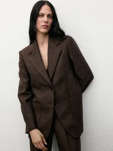 Піджак MANGO вовна/поліестер коричневий