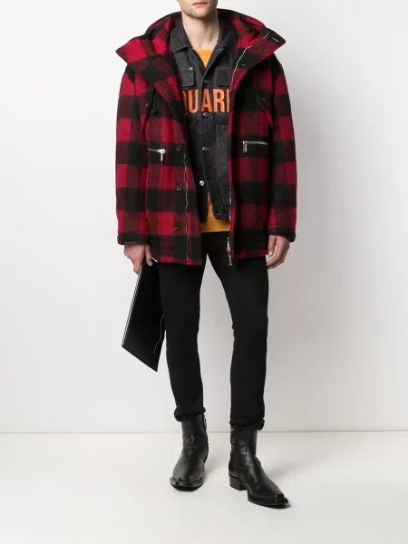 Płaszcz Dsquared2 w kratkę jednorzędowy czerwony