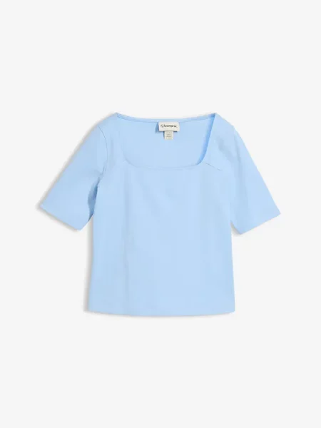 T-shirt z grubej bawełny organicznej niebieska