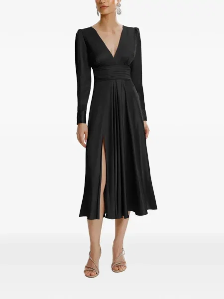 Lung rochie midi Framboise cu decolteu în V negru