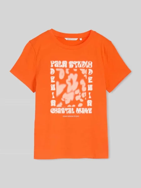 Męski t-shirt o kroju regular fit z czystej bawełny Tom Tailor Denim pomarańczowa