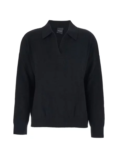 Gulerat tricou polo Plain din cașmir negru