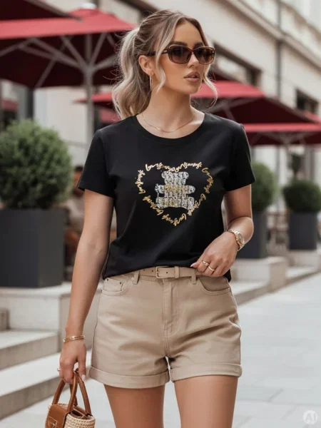 T-shirt z nadrukiem misia TEDDYCAP Dstreet czarny