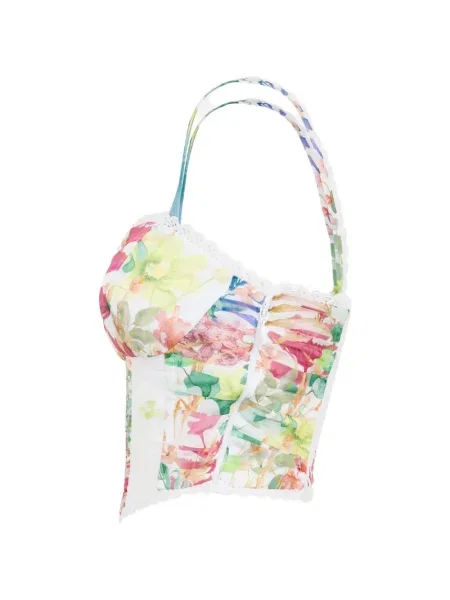 Květinový top Charo Ruiz Ibiza s potiskem bílý