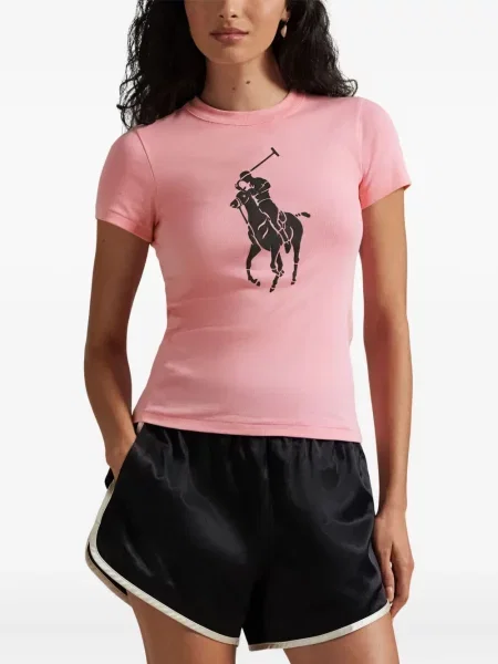 Iš natūralios odos trumpas dryžuotos polo marškinėliai Polo Ralph Lauren pilka