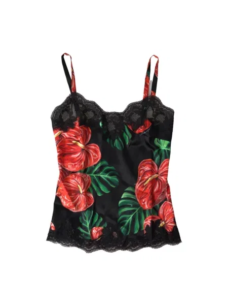 Jedwabny top Dolce And Gabbana z nadrukiem na ramiączkach