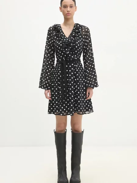 Rotate sukienka Chiffon Ruffle Mini mini rozkloszowana czarny