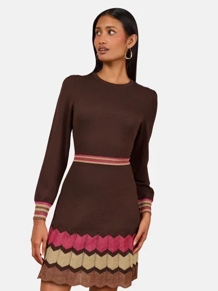 Love & roses Rochie tricotat / maro / roz bej