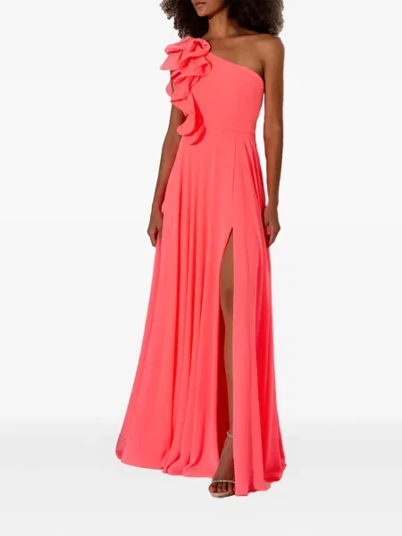 Rochie maxi Allure cu un umăr gol roz