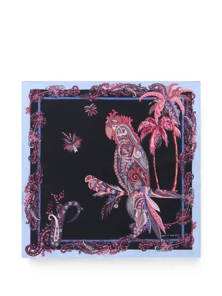 Fular Etro de mătase cu imagine cu model paisley negru