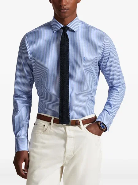 Dlouhá pruhovaná s límcem kšiltovka Polo Ralph Lauren modrá