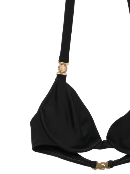 Top Balmain cu gât halter cu autograf negru