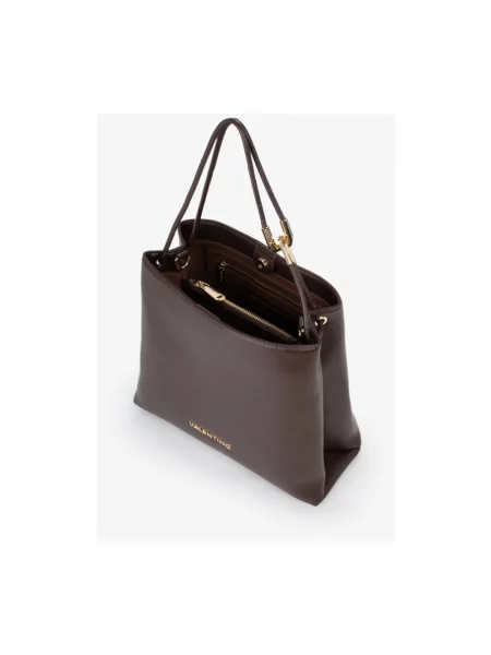 Lniana torebka Valentino Bags z logo brązowa
