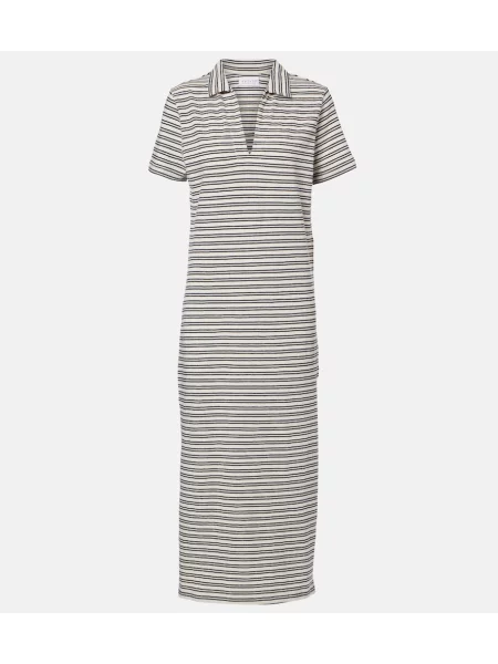 Rochie midi Velvet de catifea cu dungi până la genunchi alb