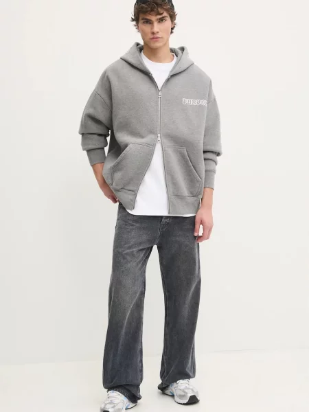Кофта PURPLE BRAND HWT FLEECE ZIP FRONT HOODY з капюшоном з принтом сірий