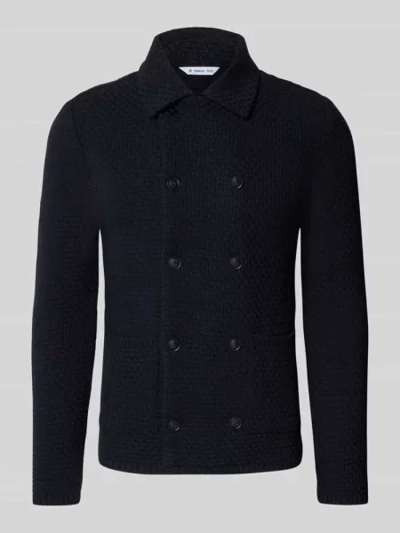 Kardigan o kroju slim fit z domieszką lnu i wełny z alpaki w imitacji dzianiny Manuel Ritz granatowy