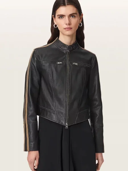 AllSaints jachetă scurtă pentru femei din piele TIGGY LEATHER JACKET negru