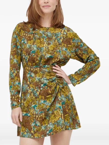 Lung rochie mini Sisley cu model floral cu imagine maro