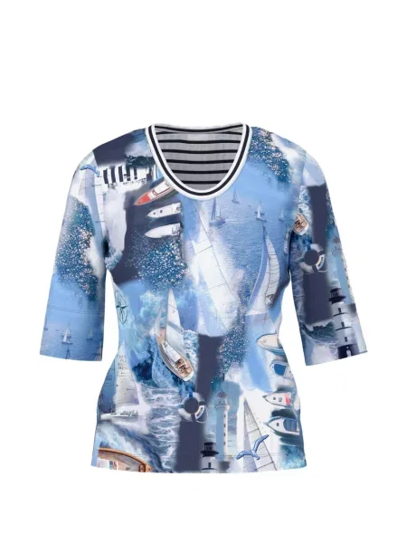 Koszulka graficzna Marccain z nadrukiem niebieski