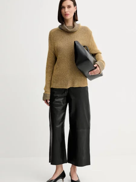 Twinset sweter z wełną lekki z golfem żółty