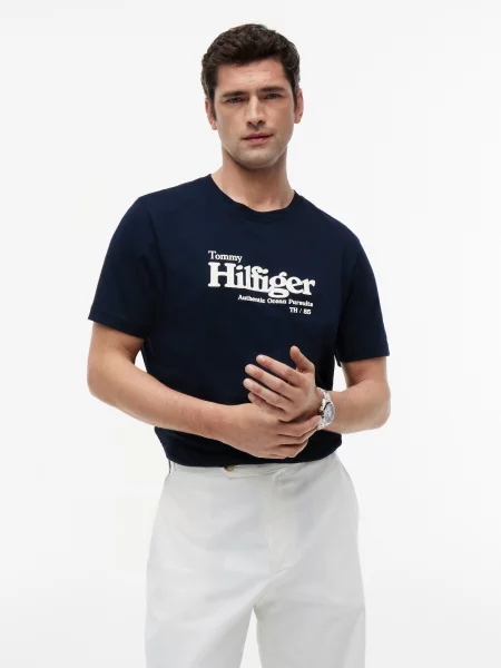 TOMMY HILFIGER Tricou NAUTICAL bleumarin alb
