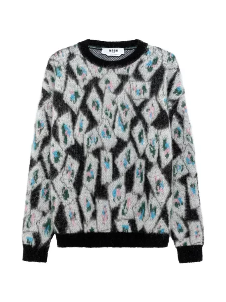Pulover Msgm cu imprimeu geometric de mohair gri