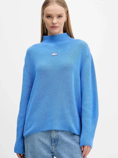 Пуловер Tommy Jeans с ниско поло синьо