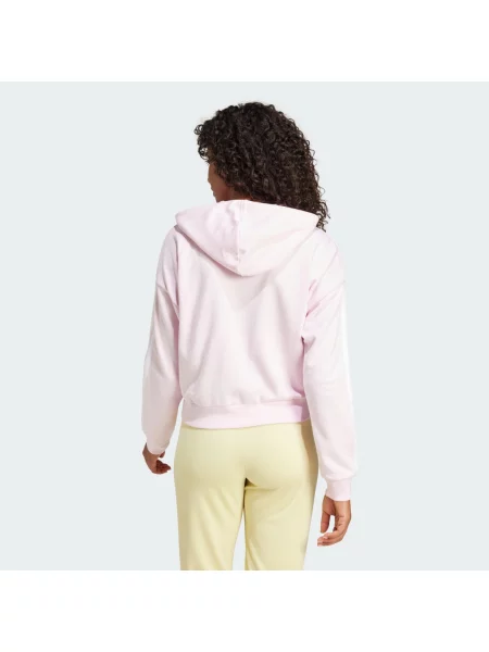 Adidas bluza Essentials różowy z kapturem z aplikacją biała