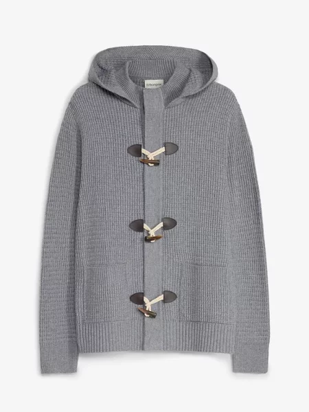 Sweter z grubej dzianiny z kapturem szary