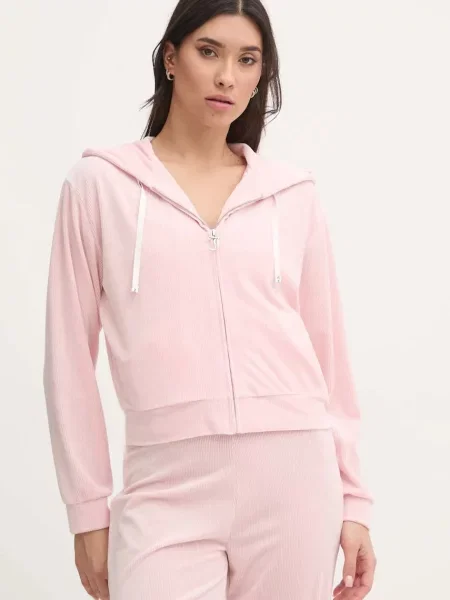 Juicy Couture bluza piżamowa LIV RIB VELOUR HOODIE różowy