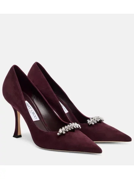 Pantofi cu toc Jimmy Choo din piele de căprioară de cristal bordo