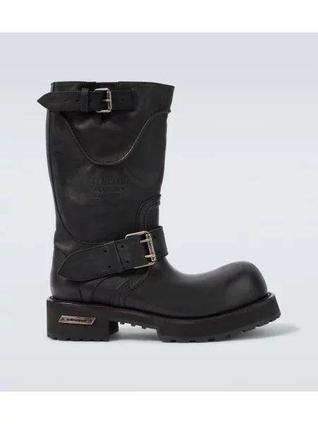 Botine Balenciaga din piele biker negru