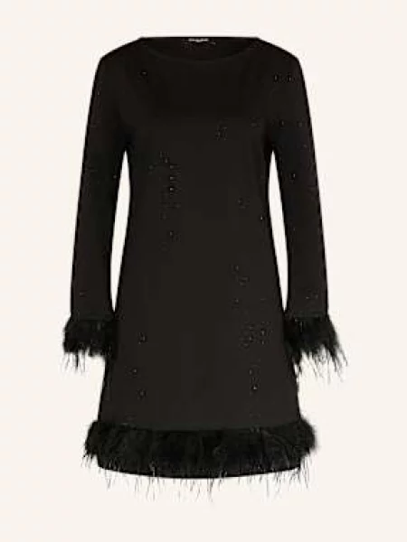 Ana Alcazar Sukienka Koktajlowa Obszyta Ozdobnymi Kamykami schwarz czarna