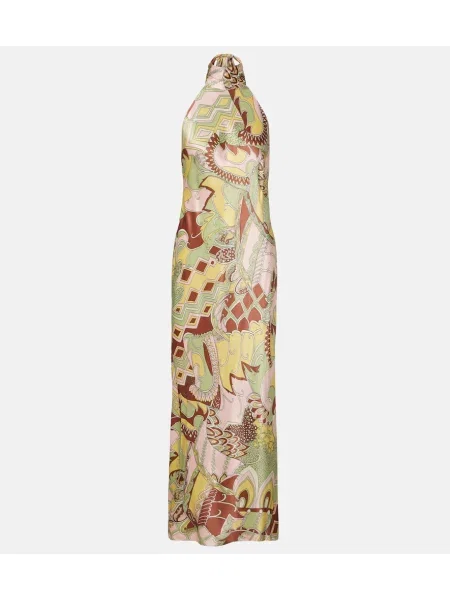 Rochie midi Rixo din satin cu imagine cu gât halter