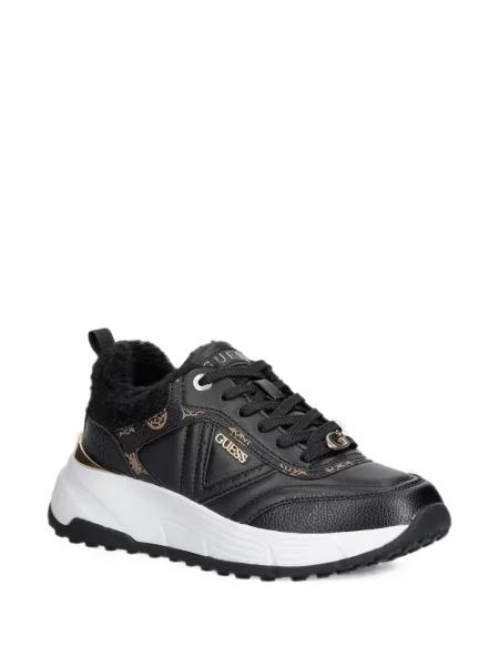 Sneakerși Guess din piele de oaie negru