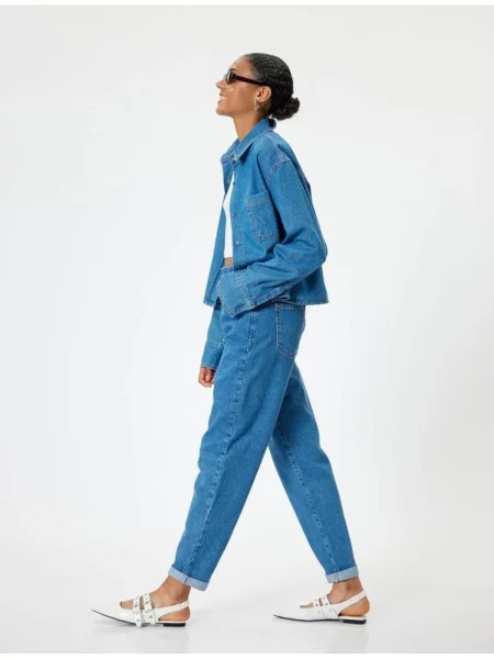 Jeansy Koton z wysoką talią o krotszym kroju niebieskie