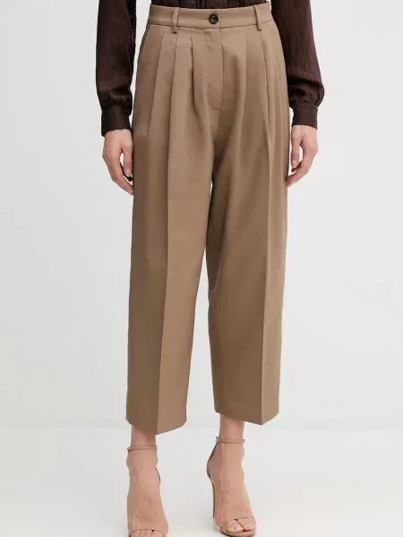 Sisley pantaloni fason tigareta high waist maro