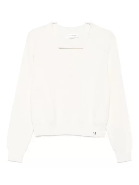 Pulover Victoria Beckham cu decolteu în V alb