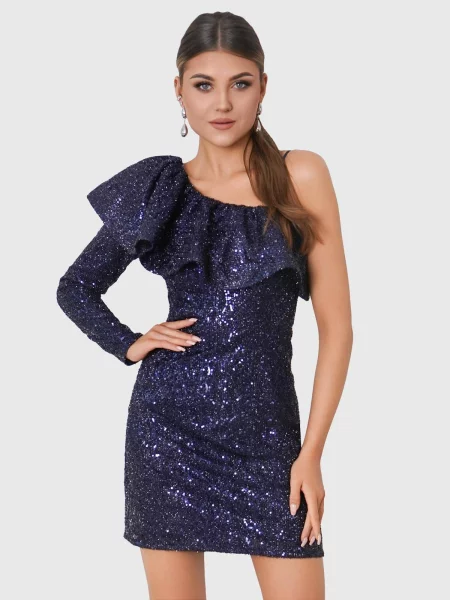 Rochie mini Edoti scurtă de costum albastru