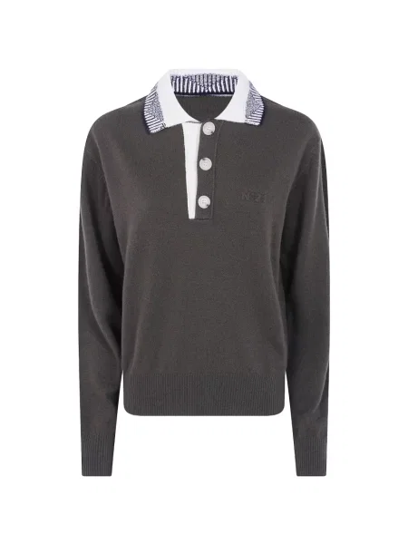 Tricou polo N°21 de lână gri